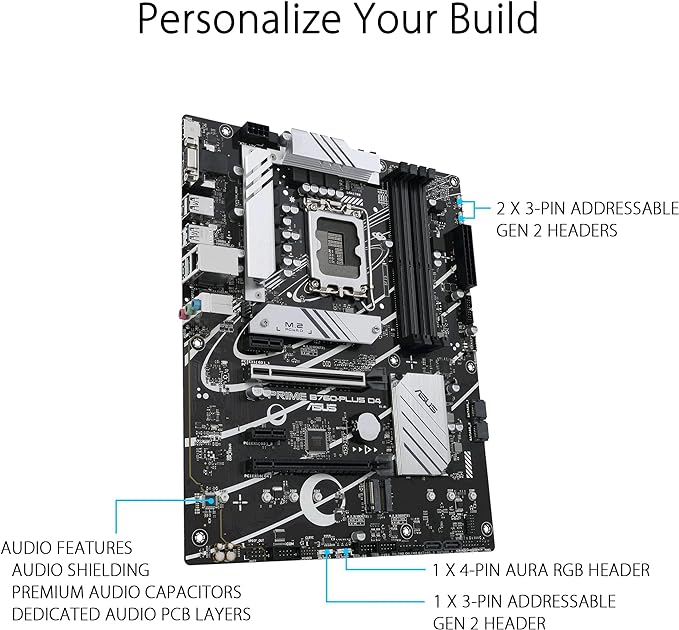 ASUS Prime B760-PLUS D4 Intel (13th and 12th Gen)LGA 1700 ATX motherboard PCIe 5.0,3xPCIe 4.0 M.2 slots,DDR4,2.5Gb LAN,DisplayPort,USB 3.2 Gen 2x2 Type-C,front USB 3.2 Gen 1 Type-C,Thunderbolt (USB4®) ASUS Prime B760-PLUS D4 Intel (13th and 12th Gen)LGA 1700 ATX motherboard PCIe 5.0,3xPCIe 4.0 M.2 slots,DDR4,2.5Gb LAN,DisplayPort,USB 3.2 Gen 2x2 Type-C,front USB 3.2 Gen 1 Type-C,Thunderbolt (USB4®)